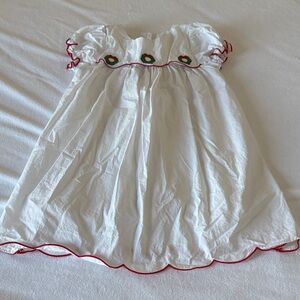 White and Red Kids Wreath Stitched Formal Christmas Dress